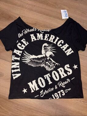 Black American Motors Graphic Off The Shoulder Tee